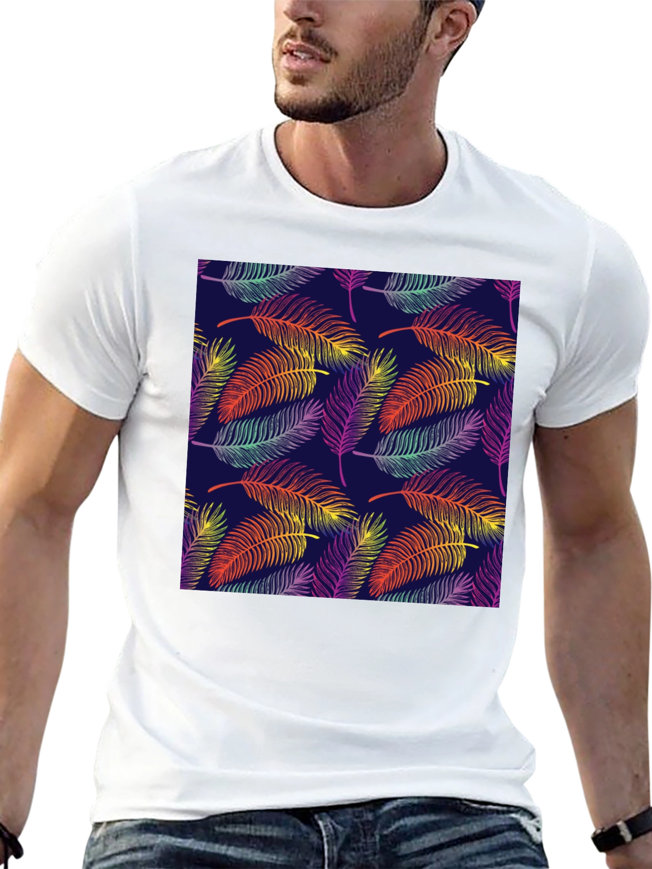 Tropical Leaf Pattern Black T-Shirt