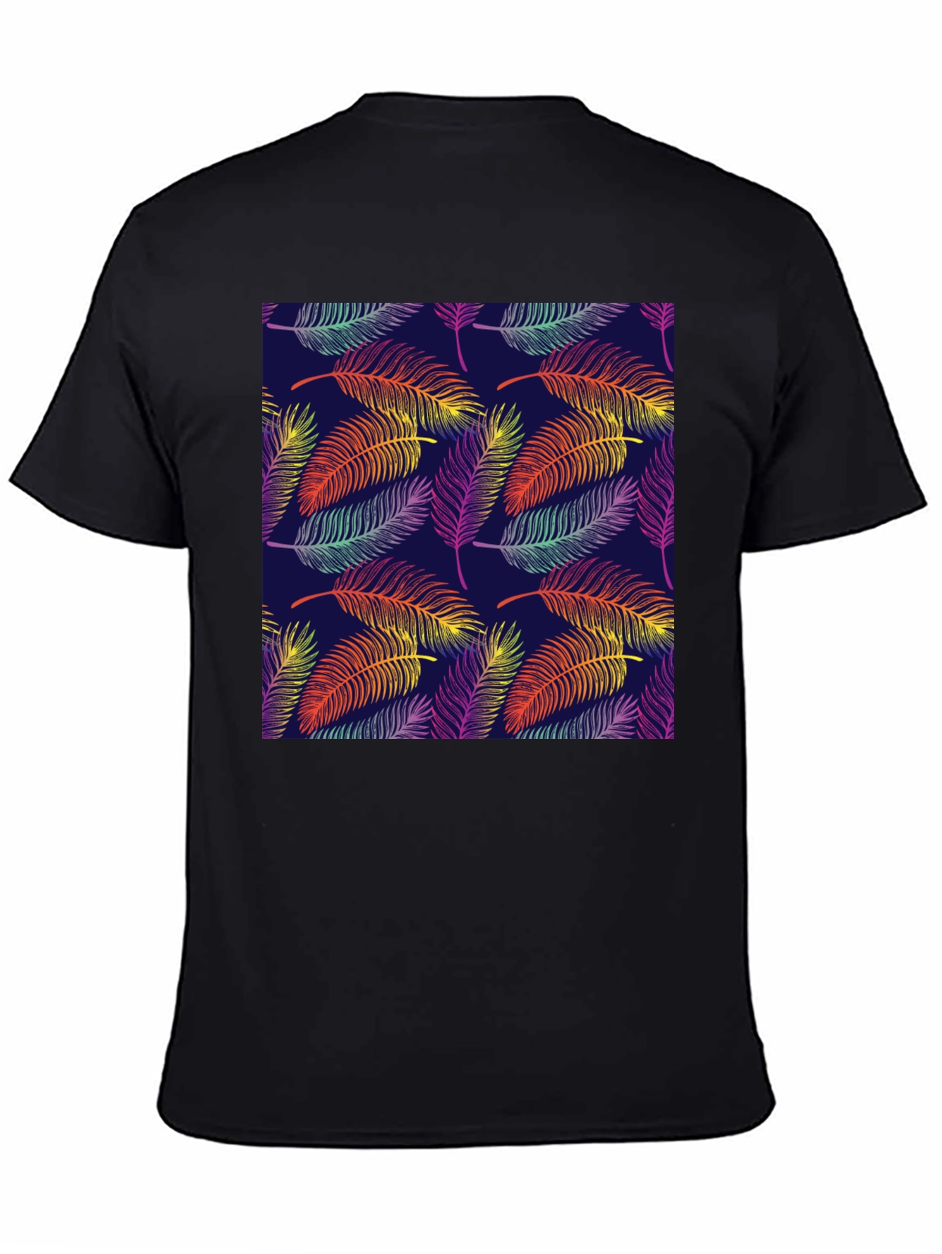Tropical Leaf Pattern Black T-Shirt