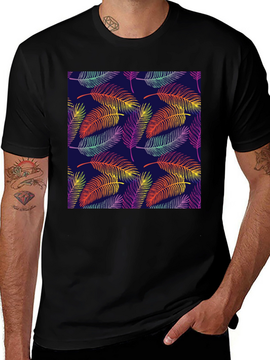 Tropical Leaf Pattern Black T-Shirt