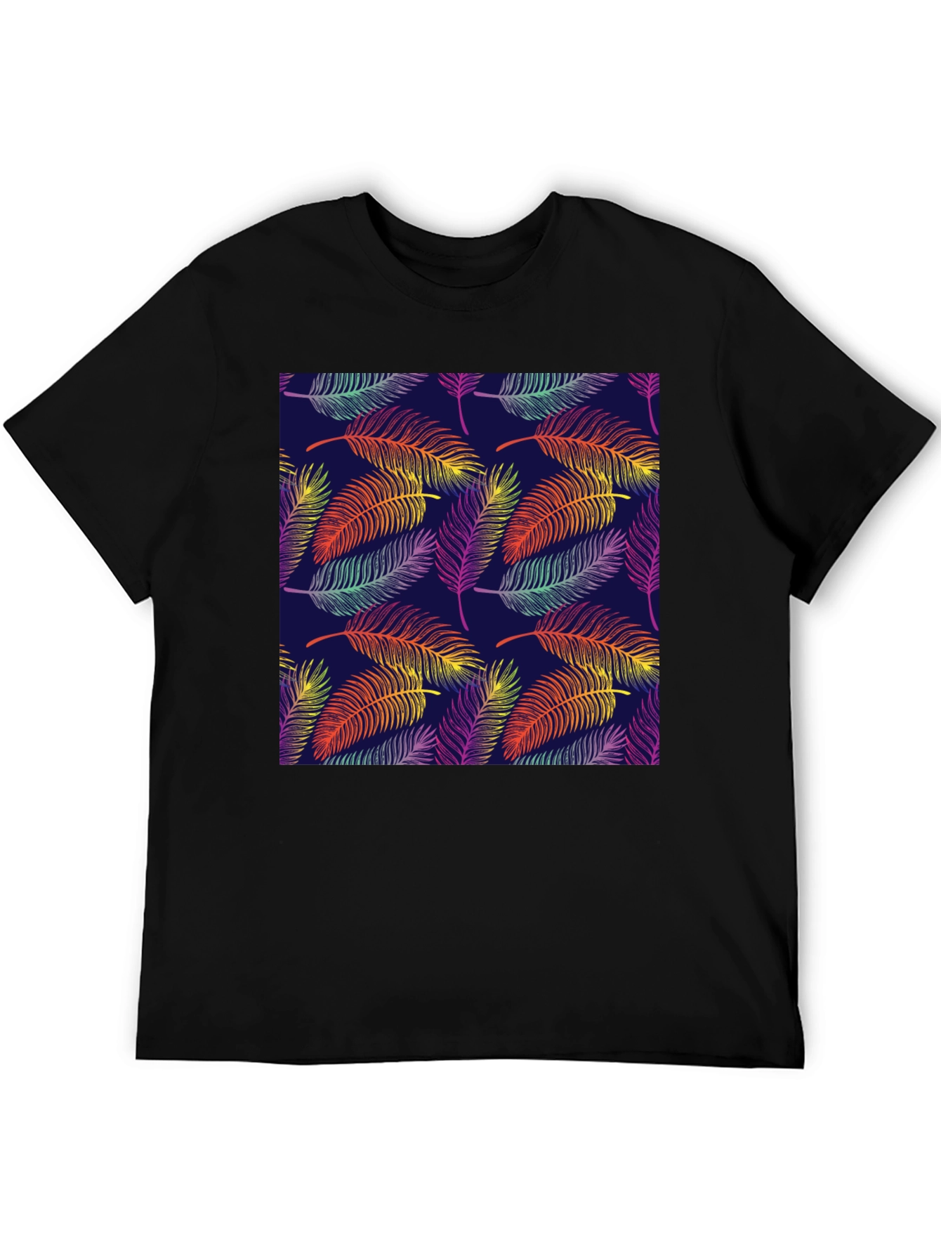 Tropical Leaf Pattern Black T-Shirt