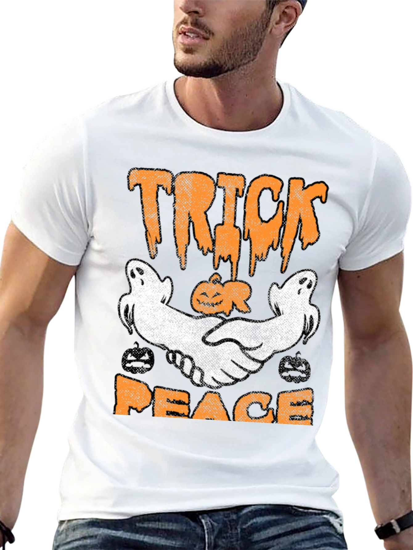 Trick Peace Halloween T-Shirt Ghost Pumpkin Graphic Tee