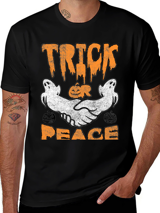 Trick Peace Halloween T-Shirt Ghost Pumpkin Graphic Tee