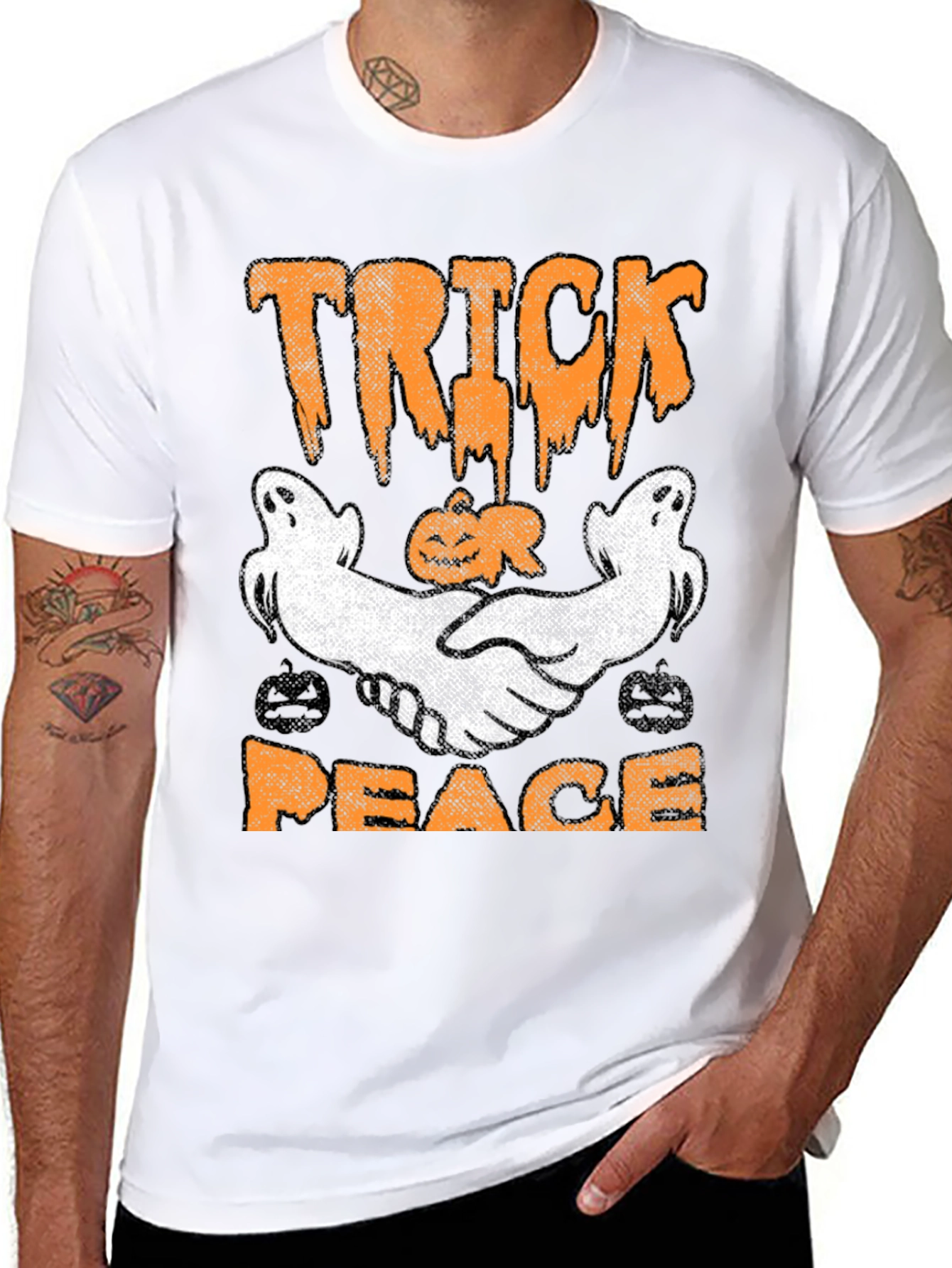 Trick Peace Halloween T-Shirt Ghost Pumpkin Graphic Tee