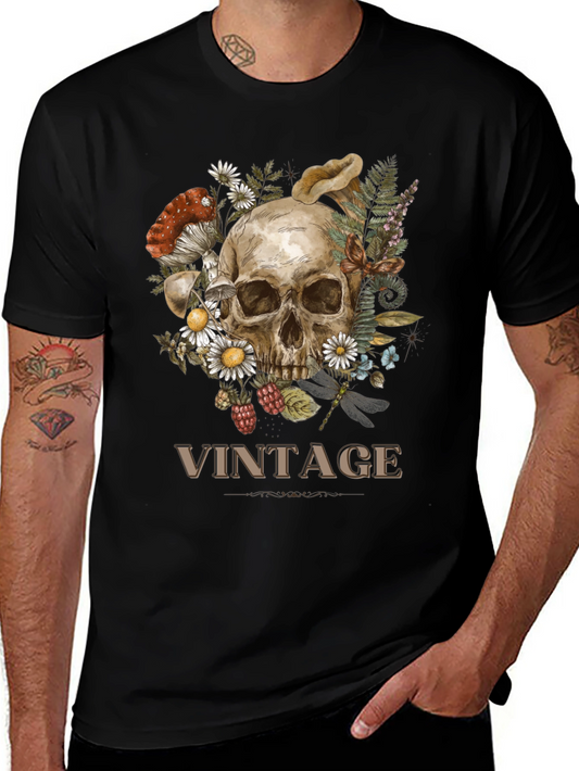 Vintage Skull Floral Graphic Tee - Mens