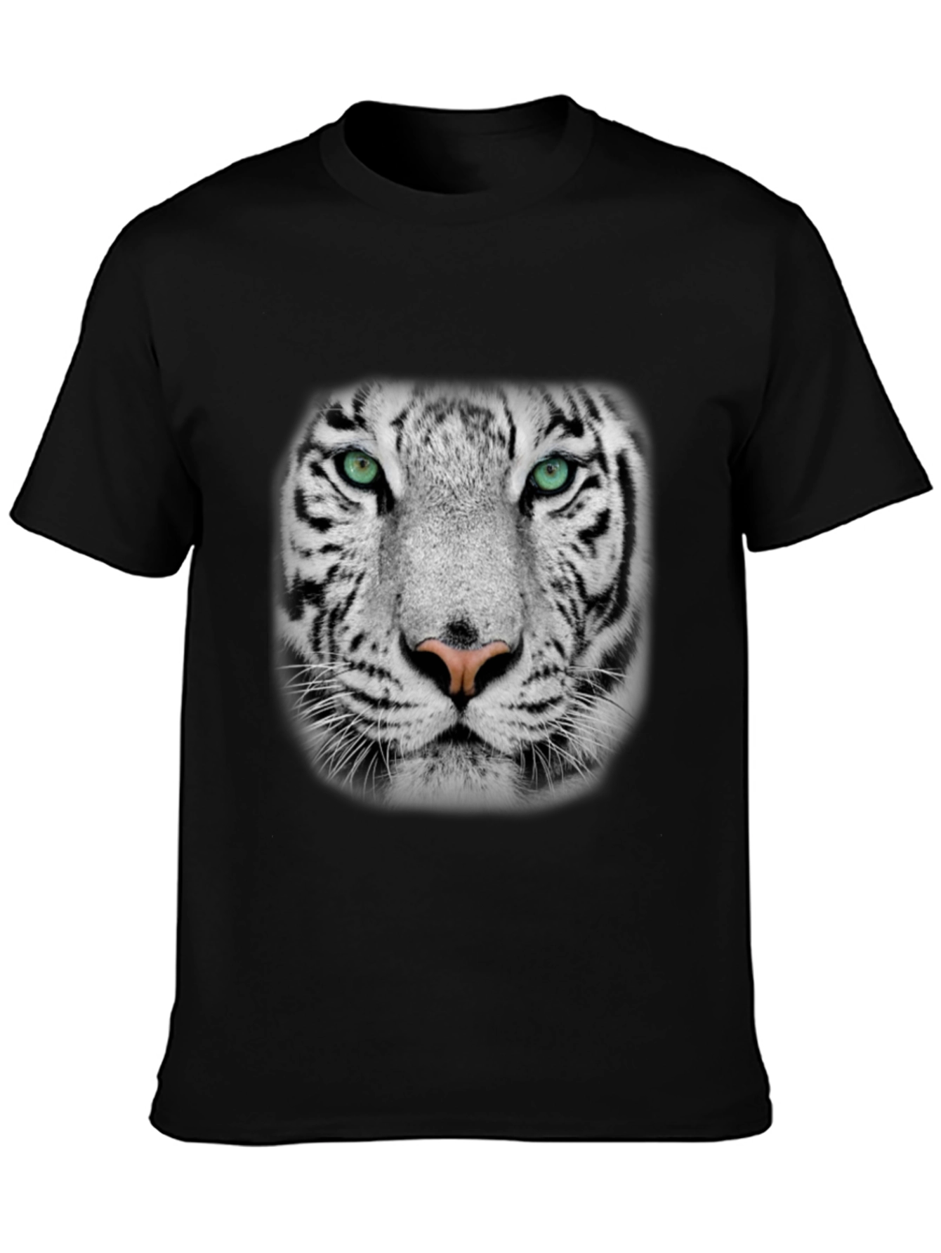 White Tiger Graphic Print Black T-Shirt