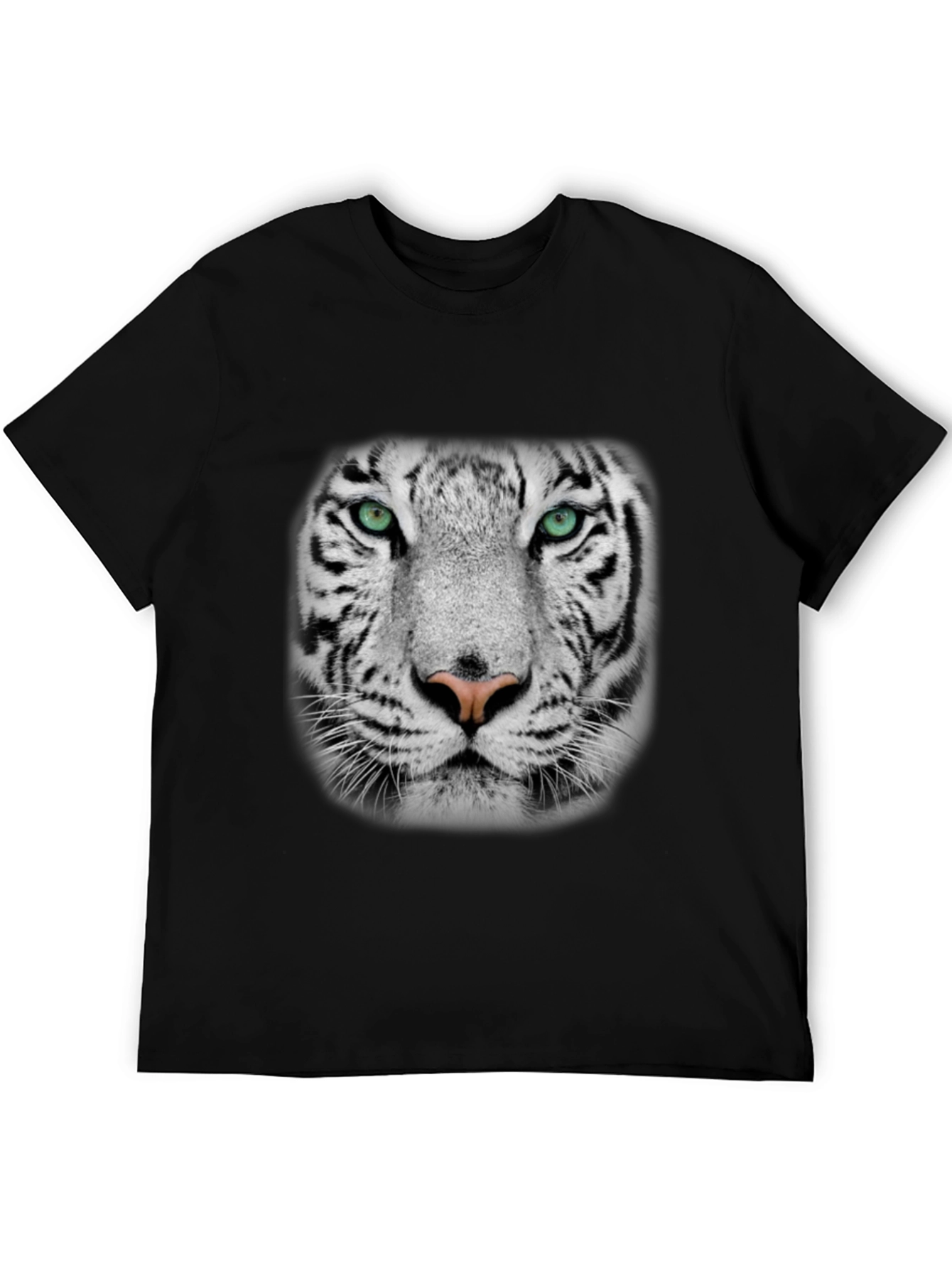 White Tiger Graphic Print Black T-Shirt