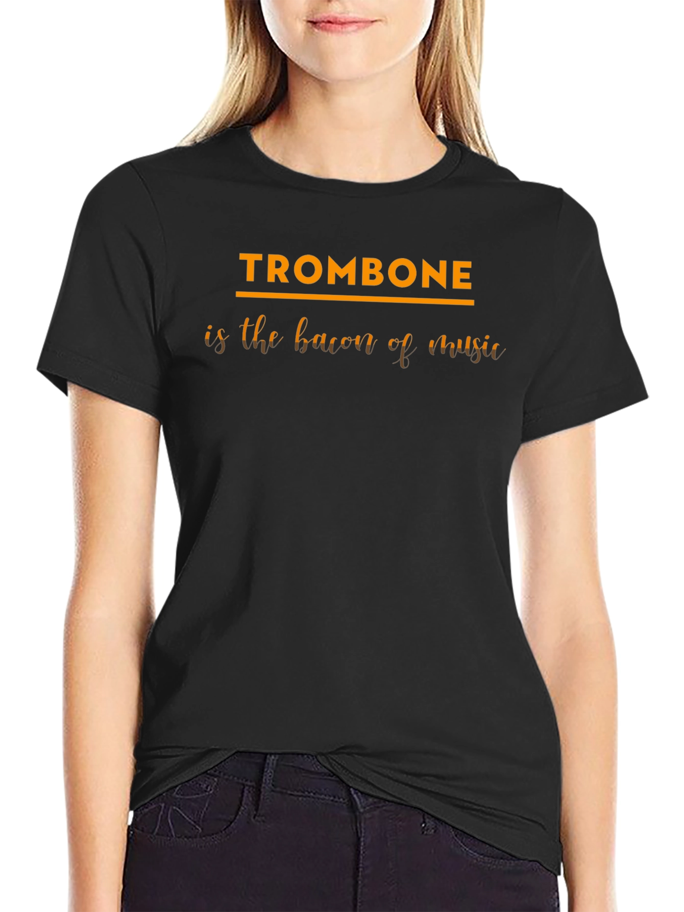 Trombone Bacon Music Funny Black T-Shirt