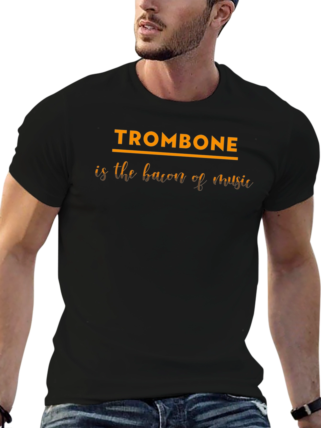Trombone Bacon Music Funny Black T-Shirt