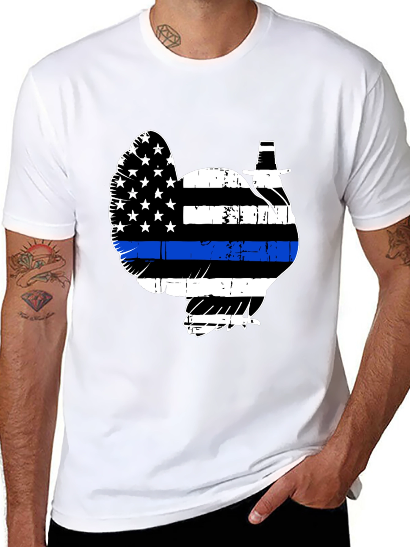 Turkey Police Thin Blue Line Thanksgiving T-Shirt