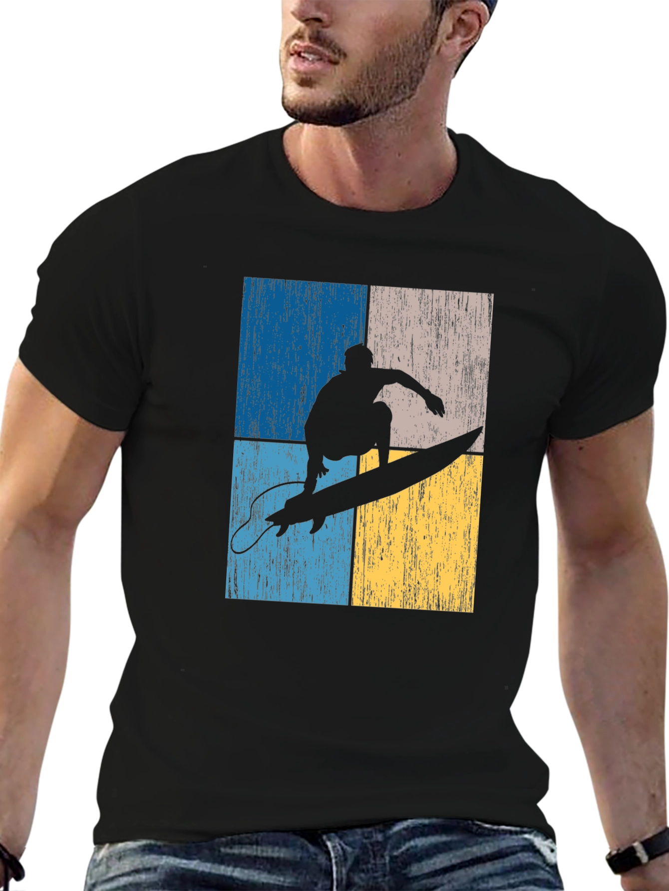 Surfer Silhouette Graphic T-Shirt - Cool Retro Design