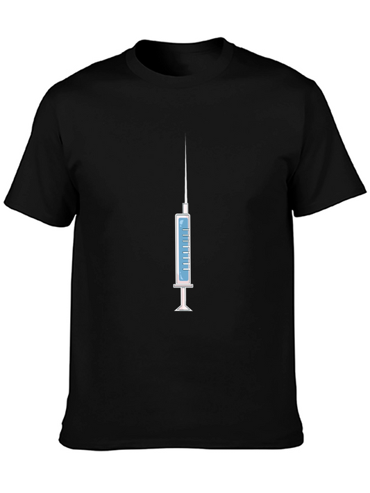 Syringe Graphic Tee - Novelty Design Black Cotton Shirt