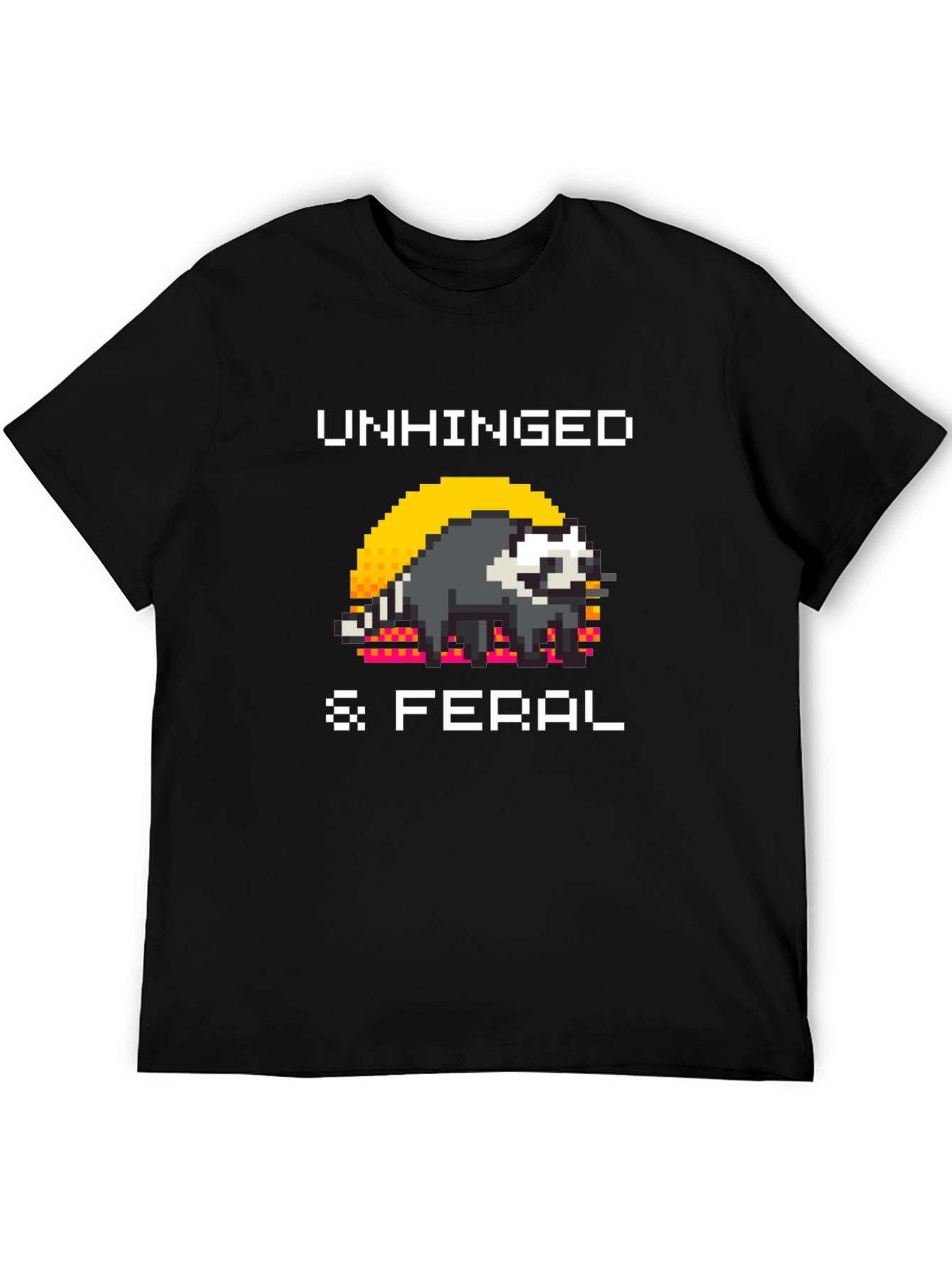 Unhinged & Feral T-Shirt - Pixel Art Raccoon Tee