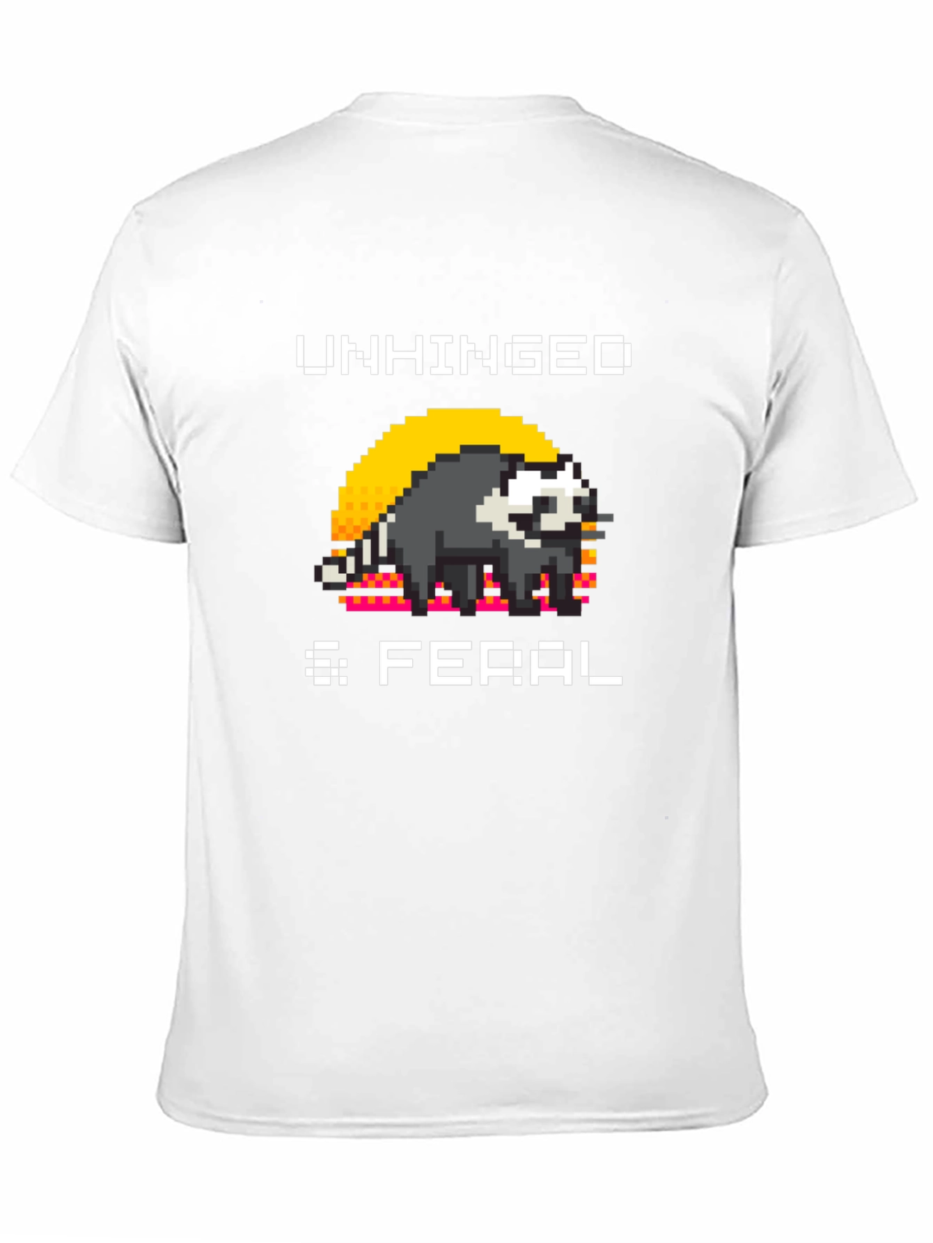 Unhinged & Feral T-Shirt - Pixel Art Raccoon Tee