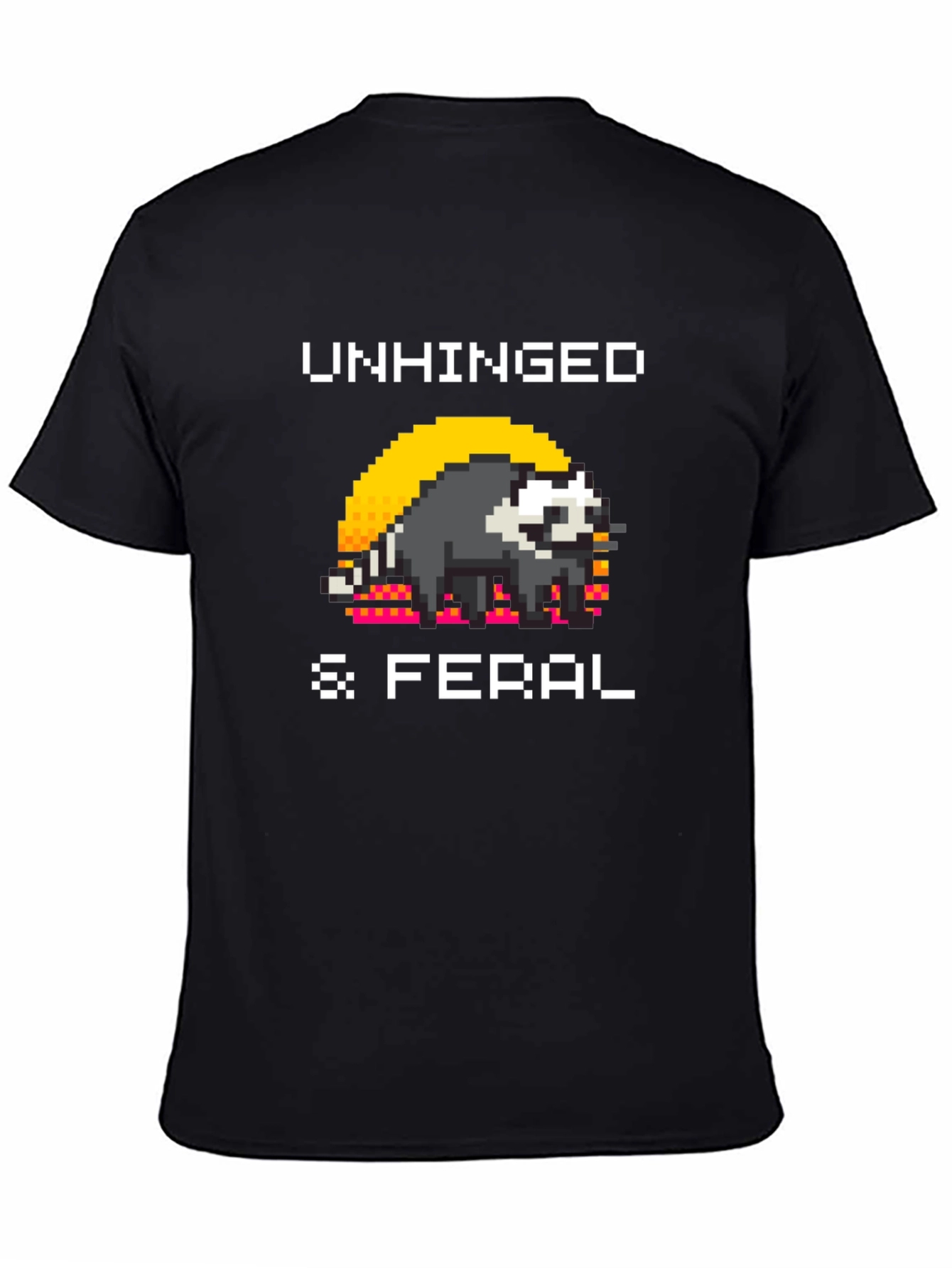 Unhinged & Feral T-Shirt - Pixel Art Raccoon Tee
