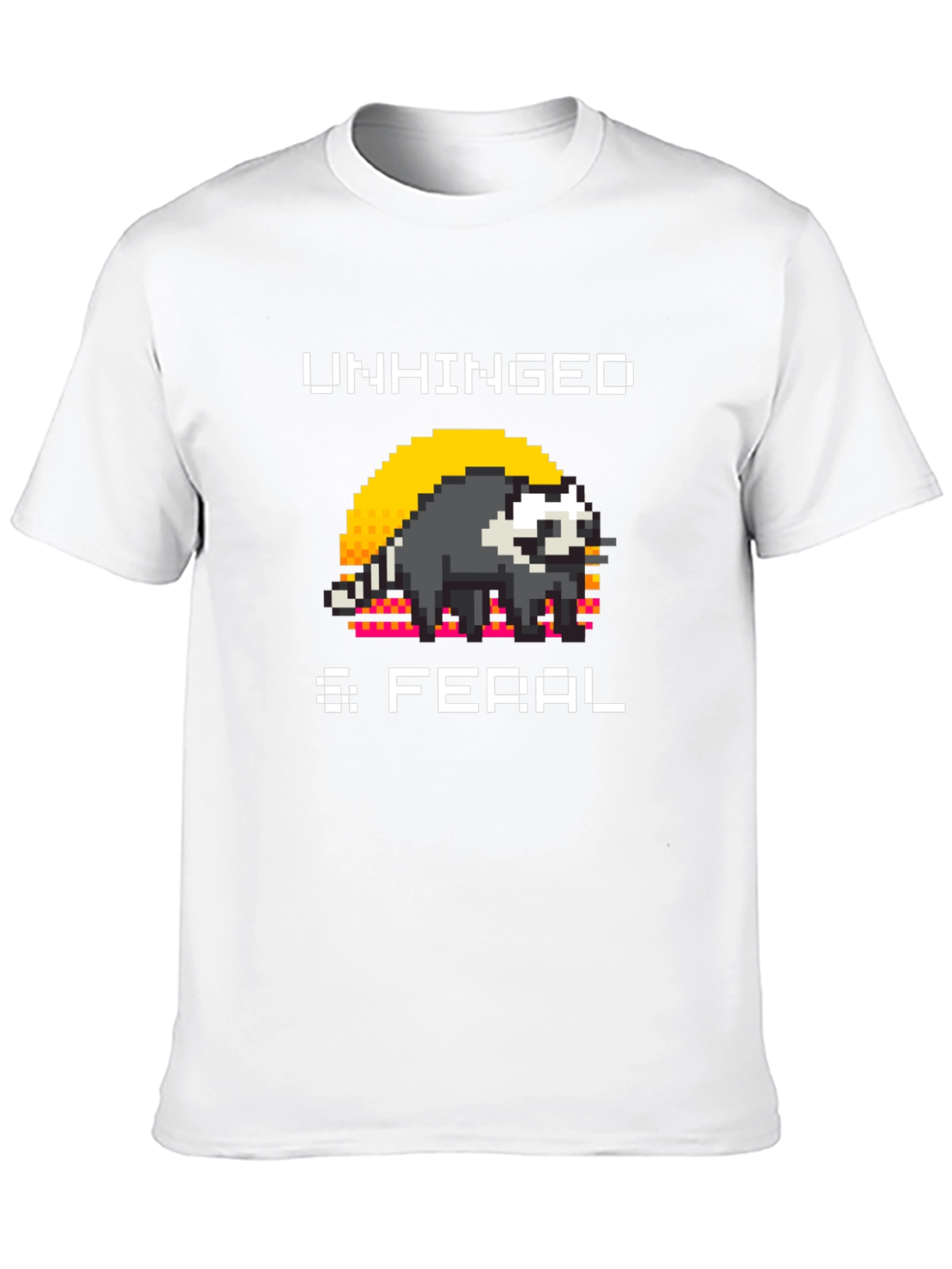 Unhinged & Feral T-Shirt - Pixel Art Raccoon Tee