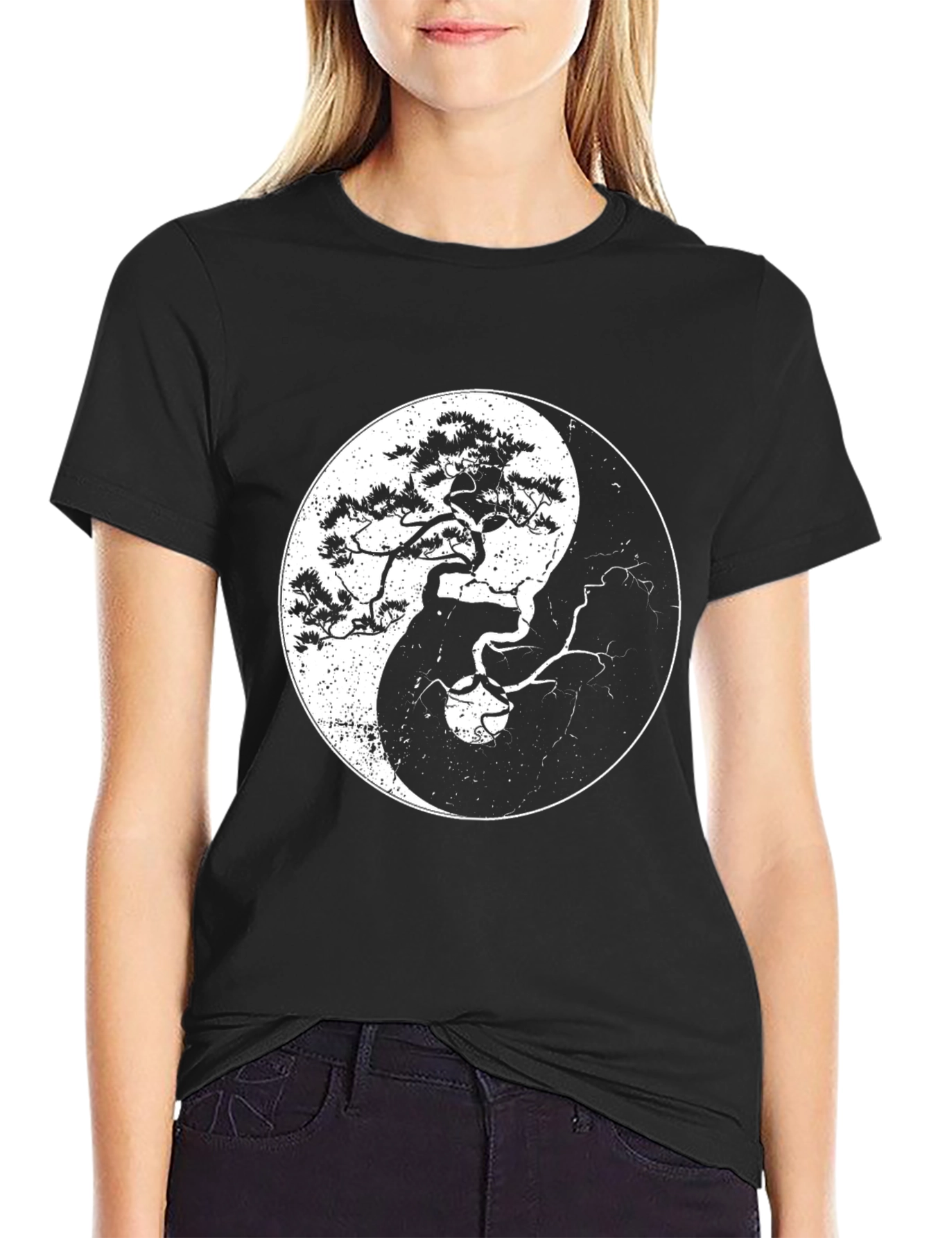 Yin Yang Bonsai Tree Black T-Shirt