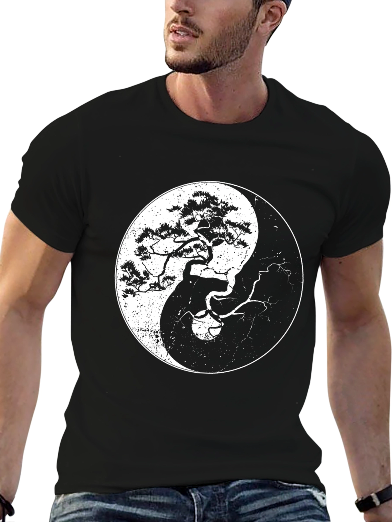 Yin Yang Bonsai Tree Black T-Shirt