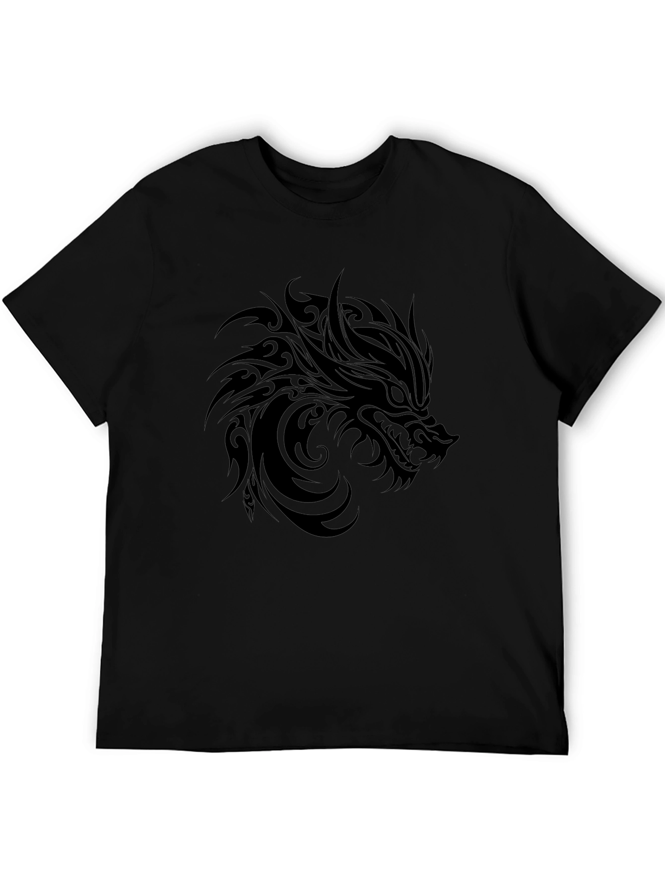 Tribal Wolf Graphic Black T-Shirt