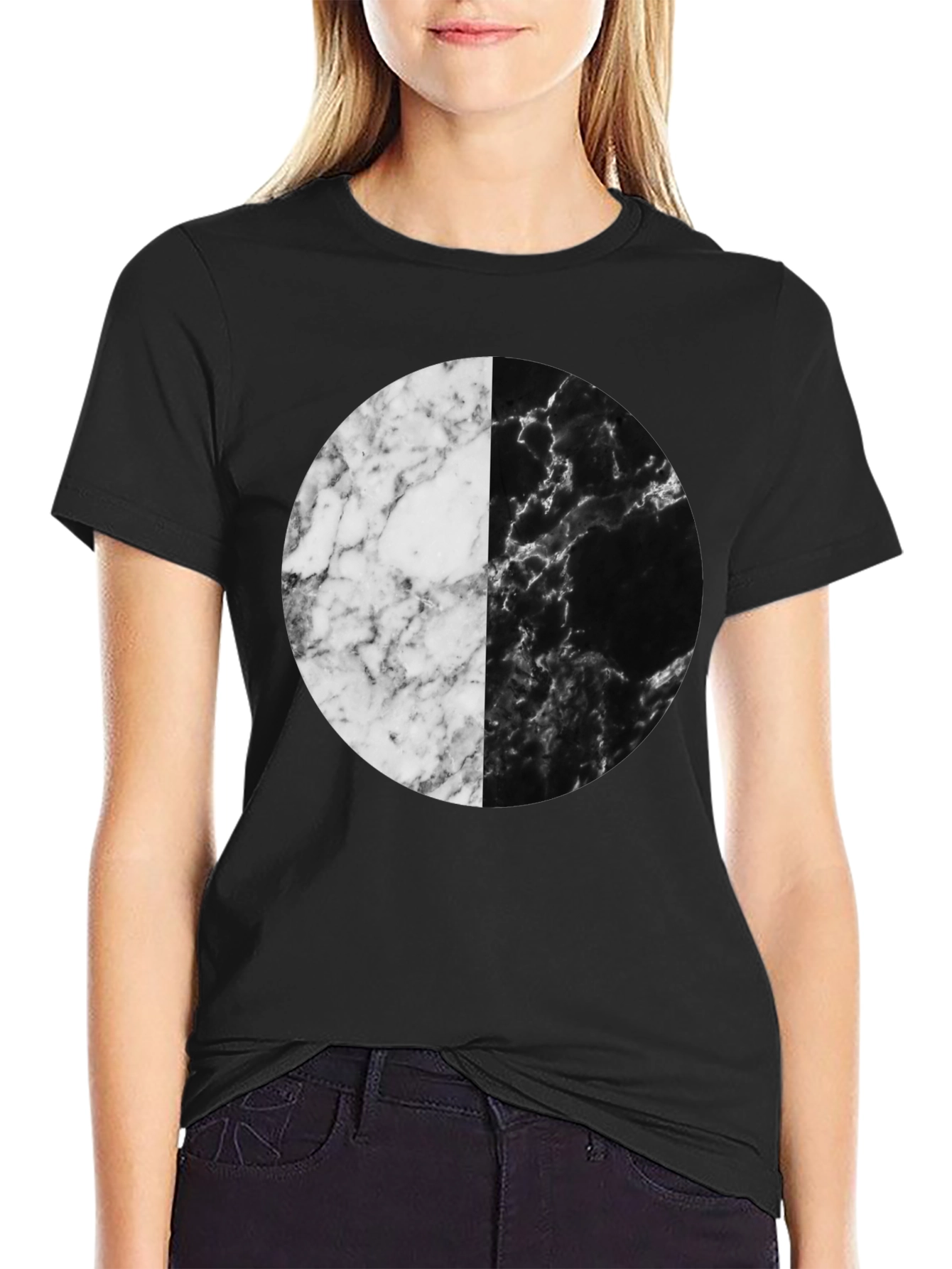 Yin Yang Marble Circle Black T-Shirt