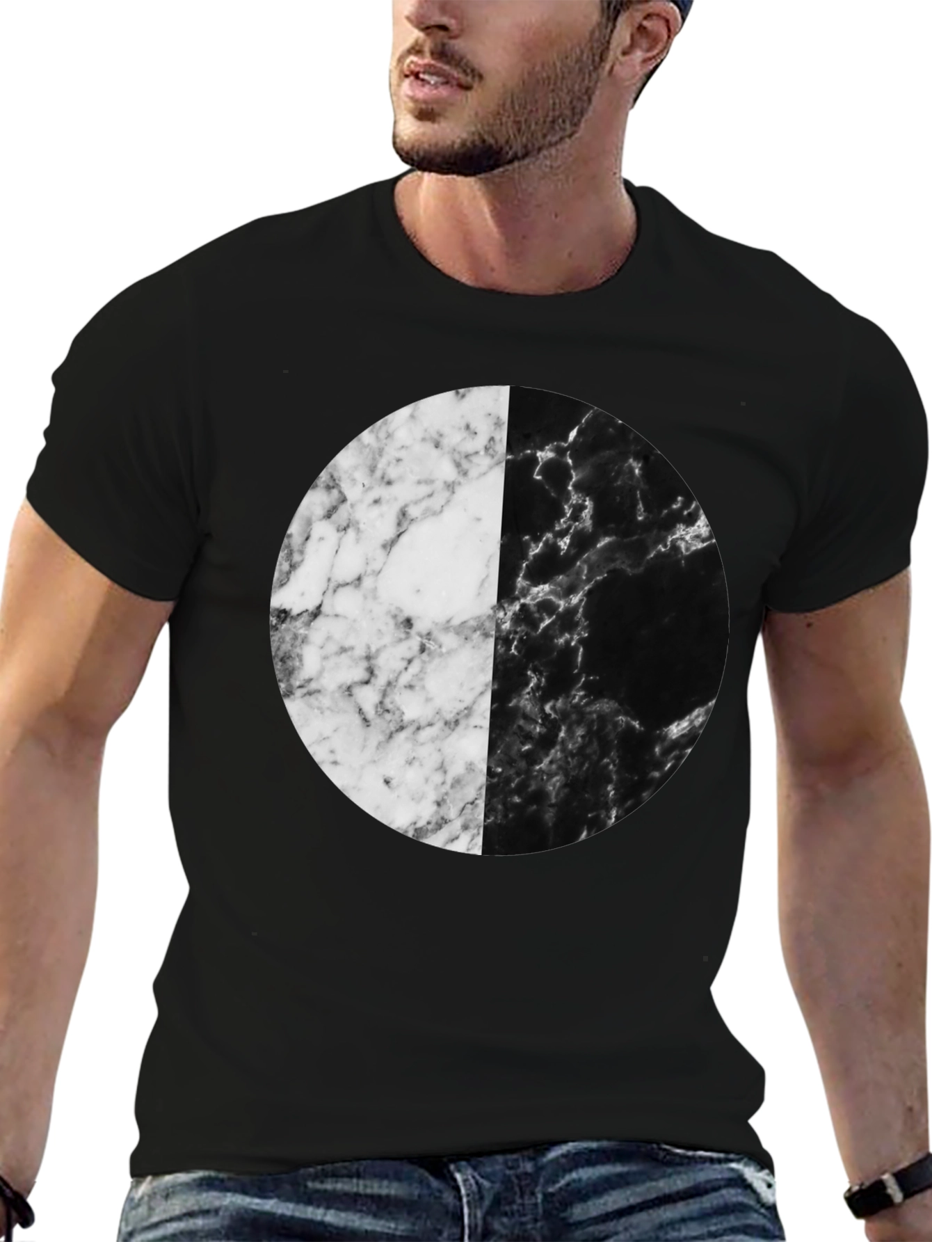 Yin Yang Marble Circle Black T-Shirt