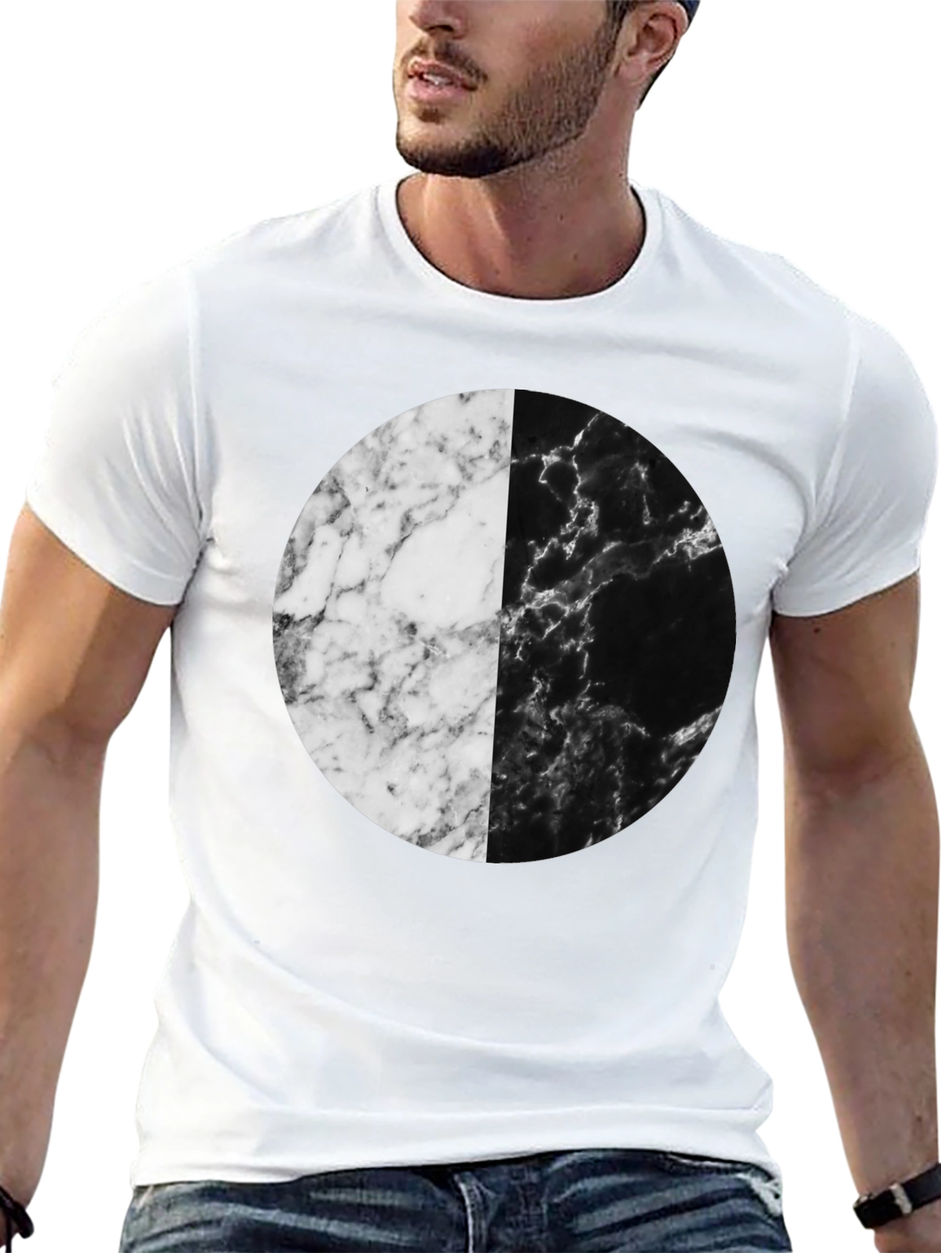 Yin Yang Marble Circle Black T-Shirt