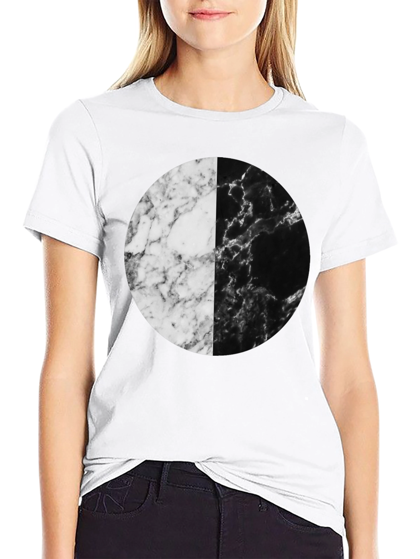 Yin Yang Marble Circle Black T-Shirt
