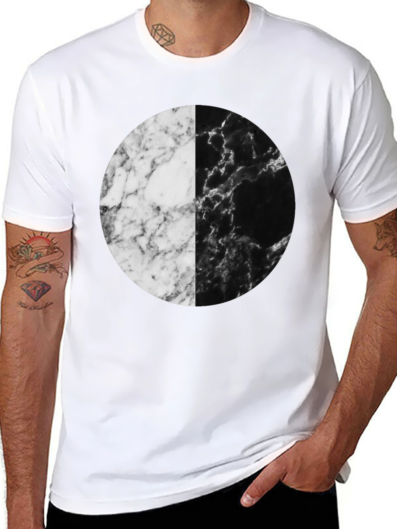 Yin Yang Marble Circle Black T-Shirt