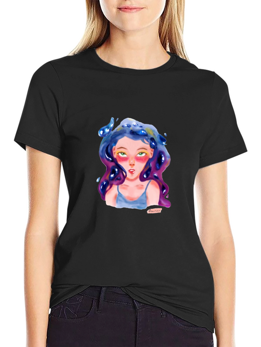 Watercolor Girl Graphic Black Tee