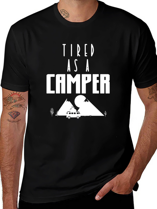 Tired As A Camper Graphic T-Shirt - Camping Adventure Tee