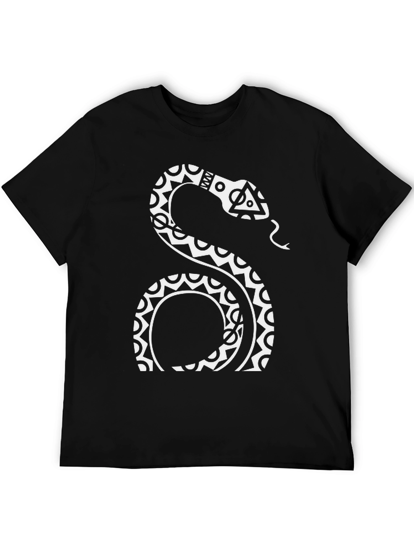 Tribal Snake Graphic Tee - Black Cotton Blend T-Shirt