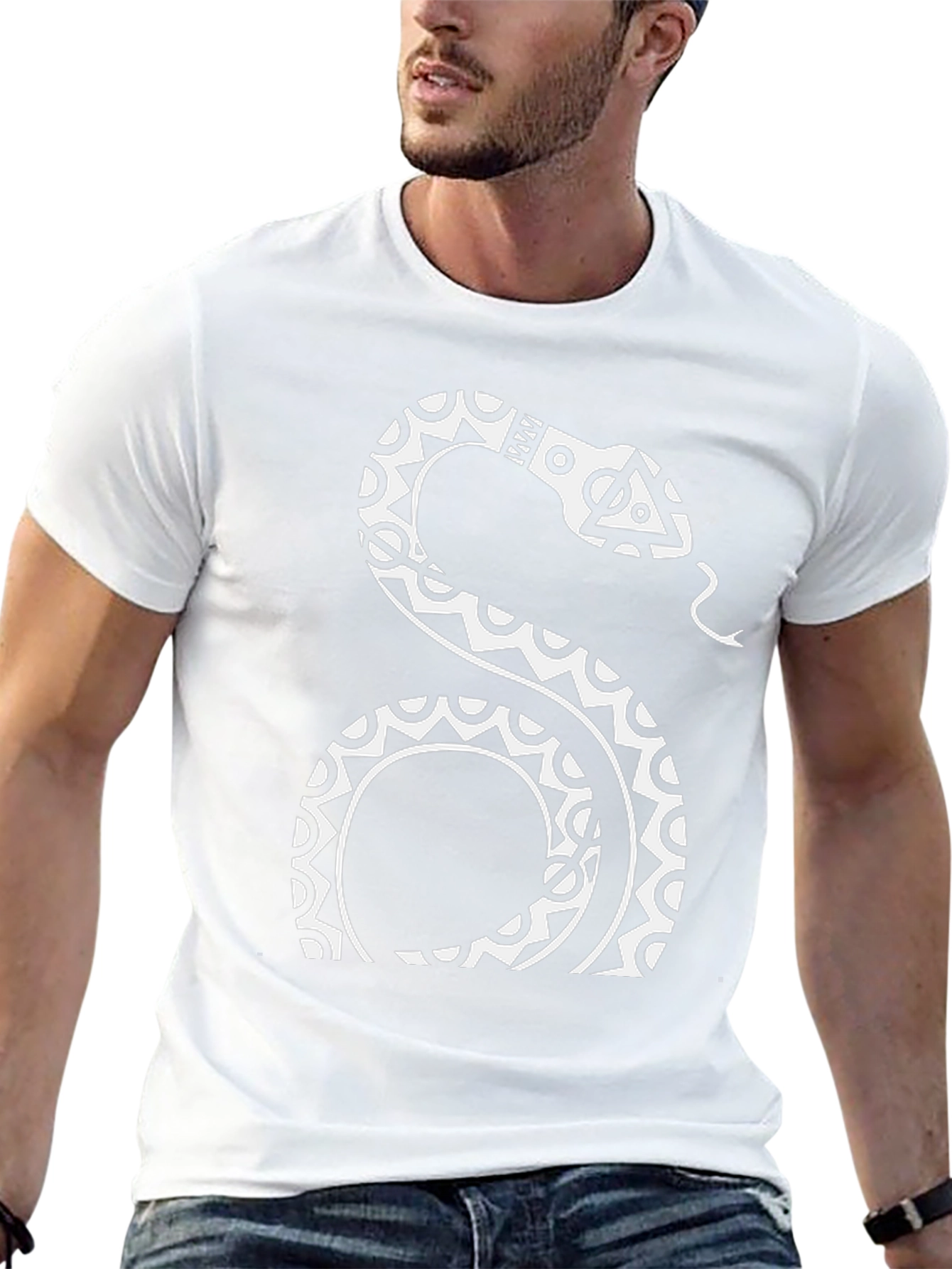 Tribal Snake Graphic Tee - Black Cotton Blend T-Shirt
