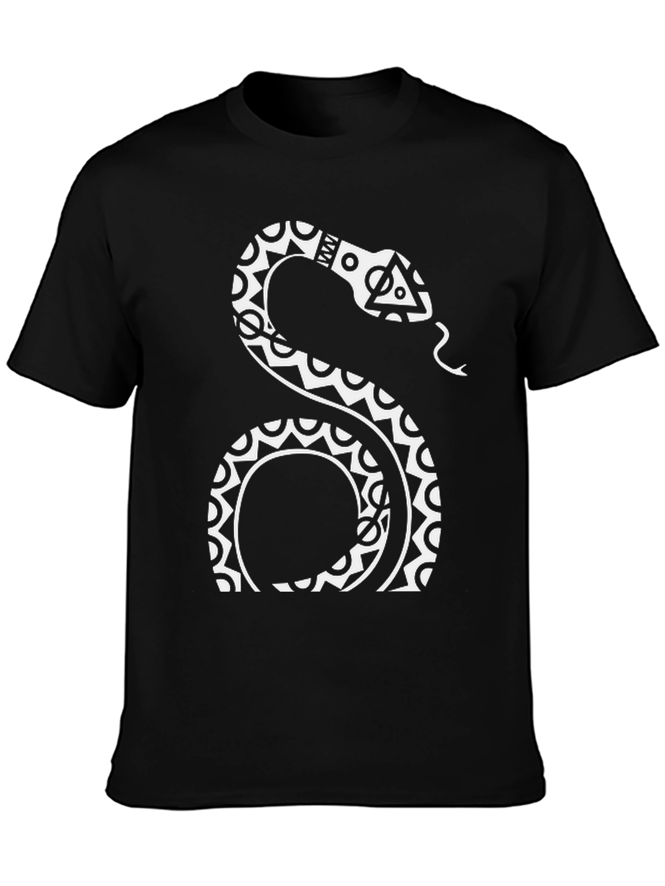Tribal Snake Graphic Tee - Black Cotton Blend T-Shirt