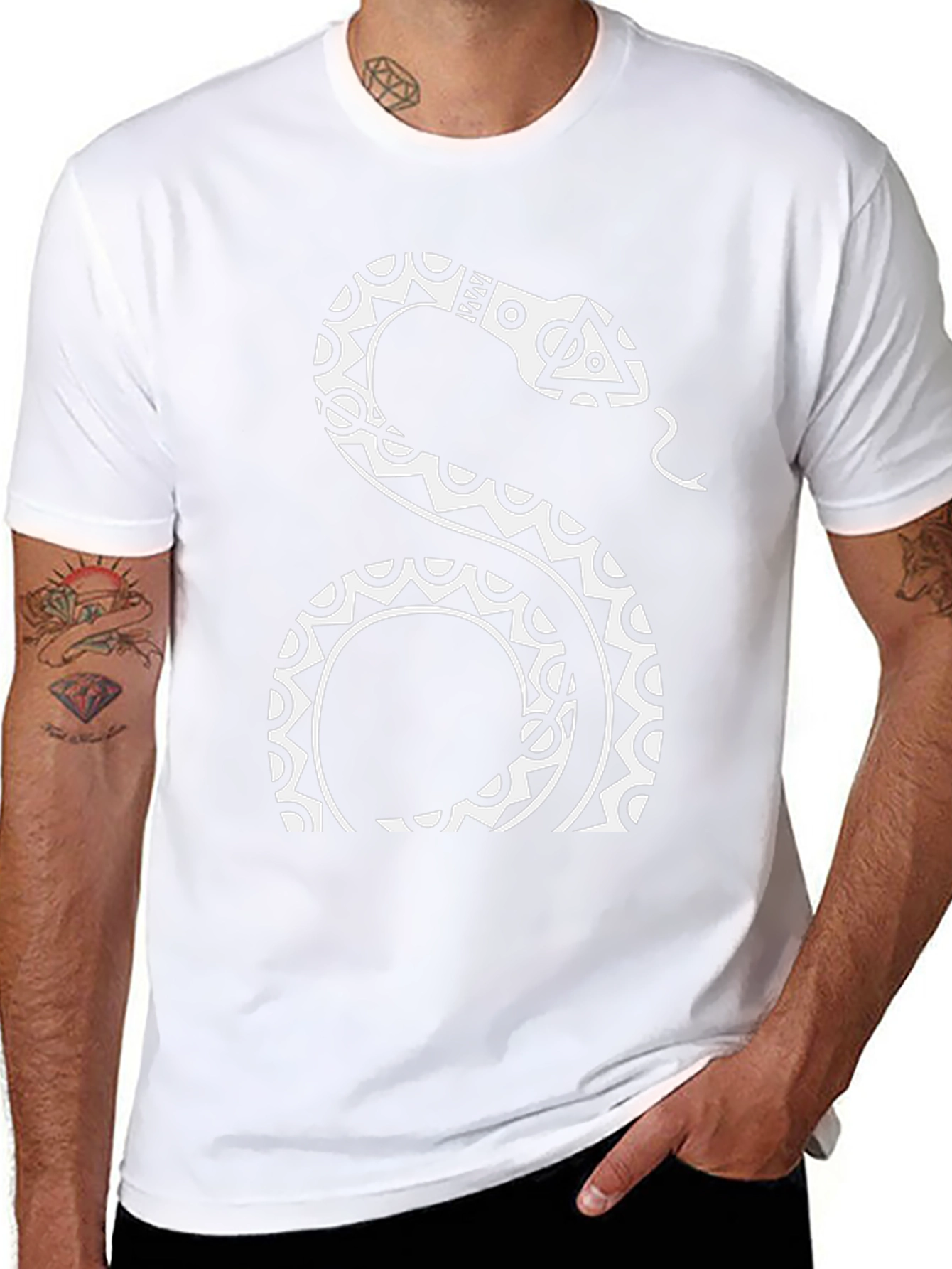 Tribal Snake Graphic Tee - Black Cotton Blend T-Shirt