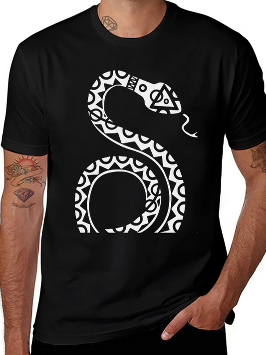 Tribal Snake Graphic Tee - Black Cotton Blend T-Shirt