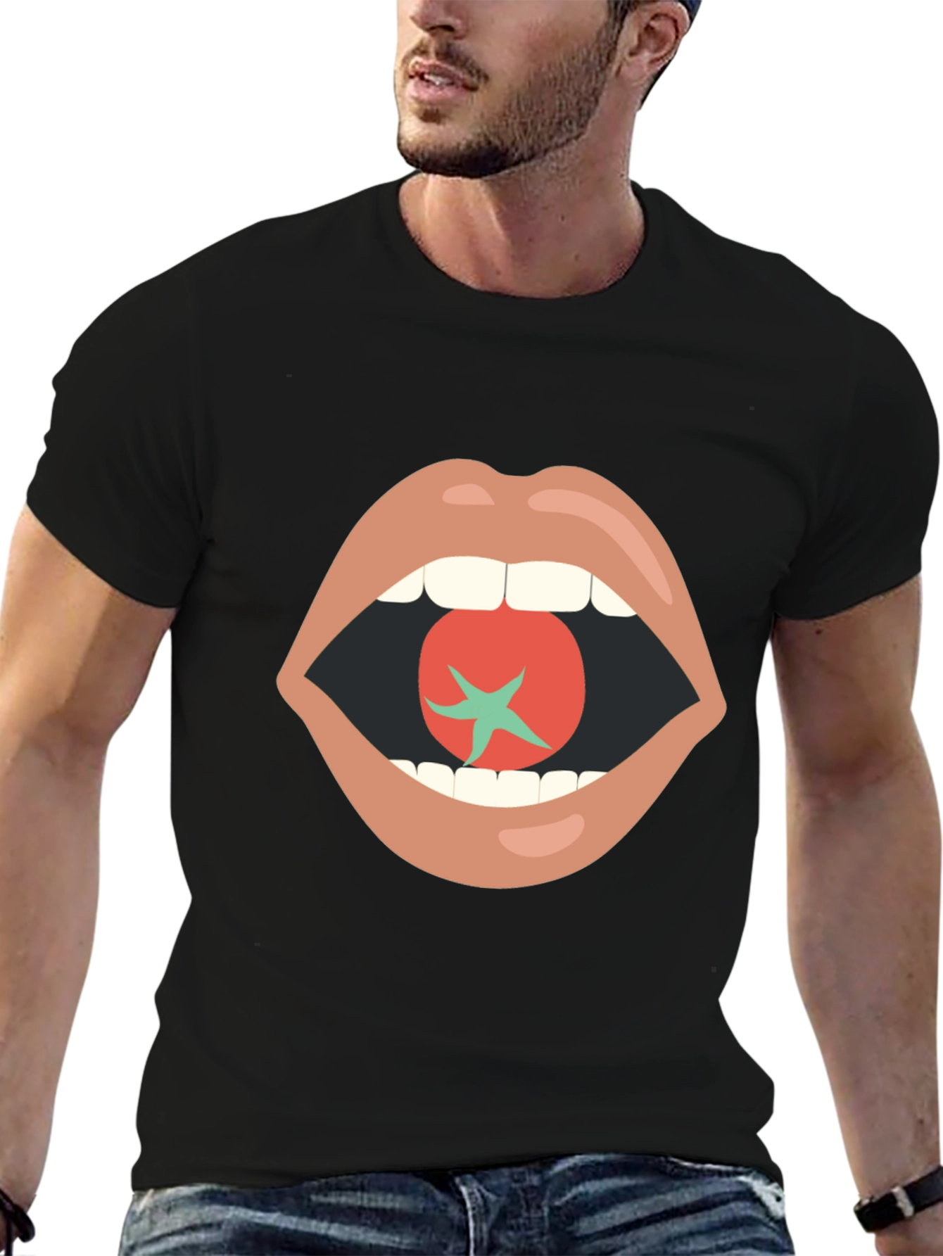 Tomato Mouth Graphic Tee - Funky Black T-Shirt
