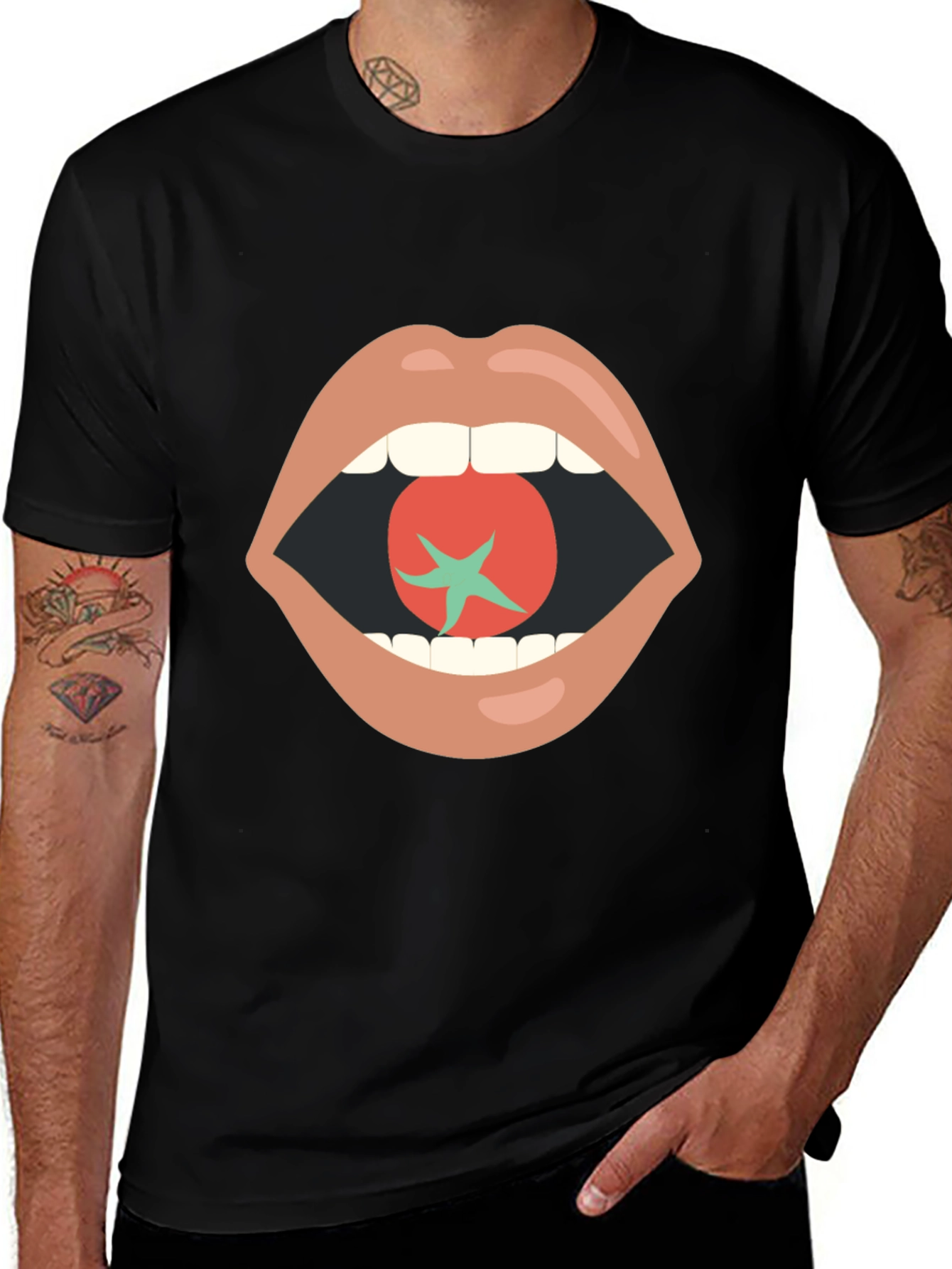 Tomato Mouth Graphic Tee - Funky Black T-Shirt