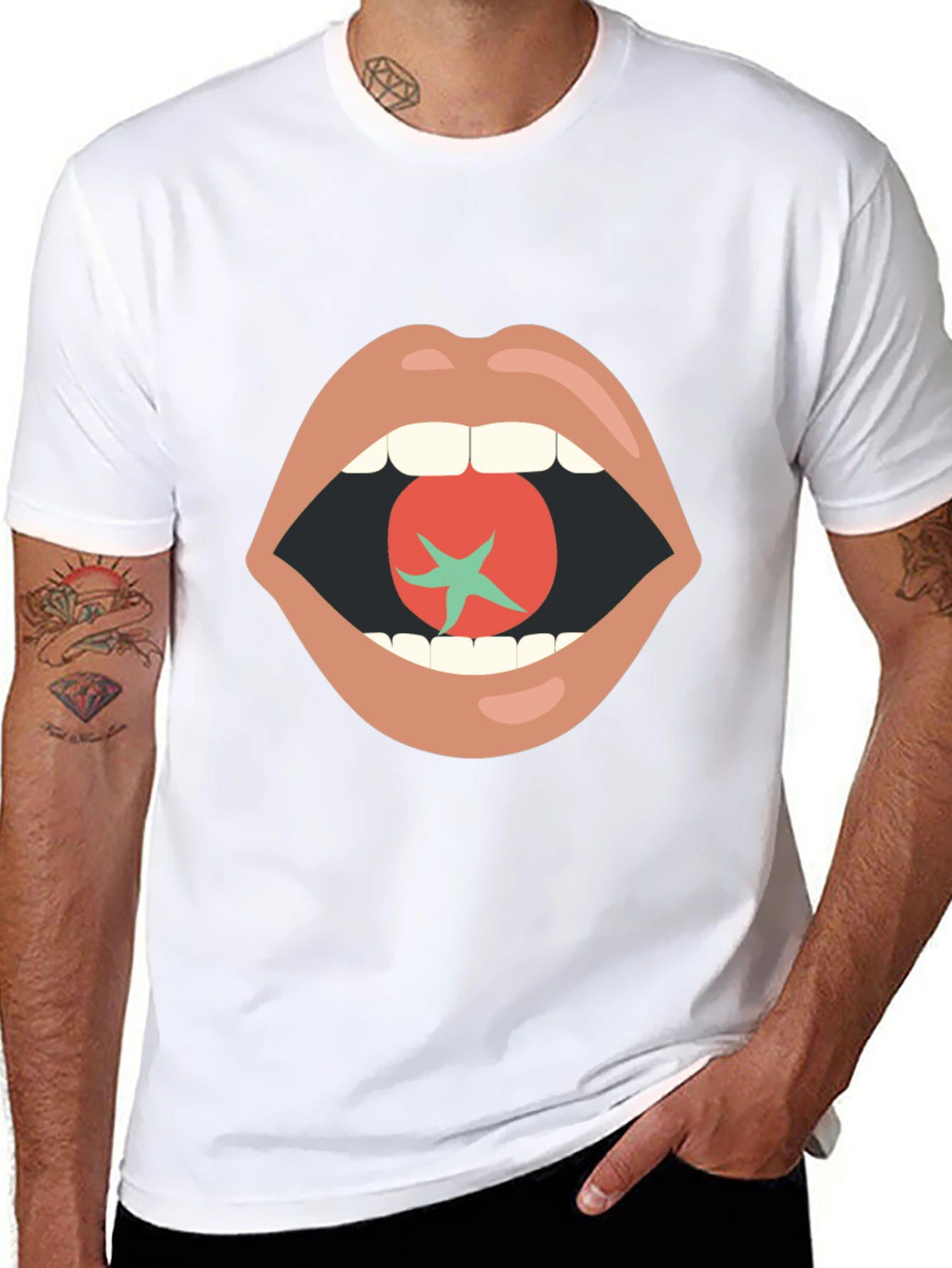 Tomato Mouth Graphic Tee - Funky Black T-Shirt