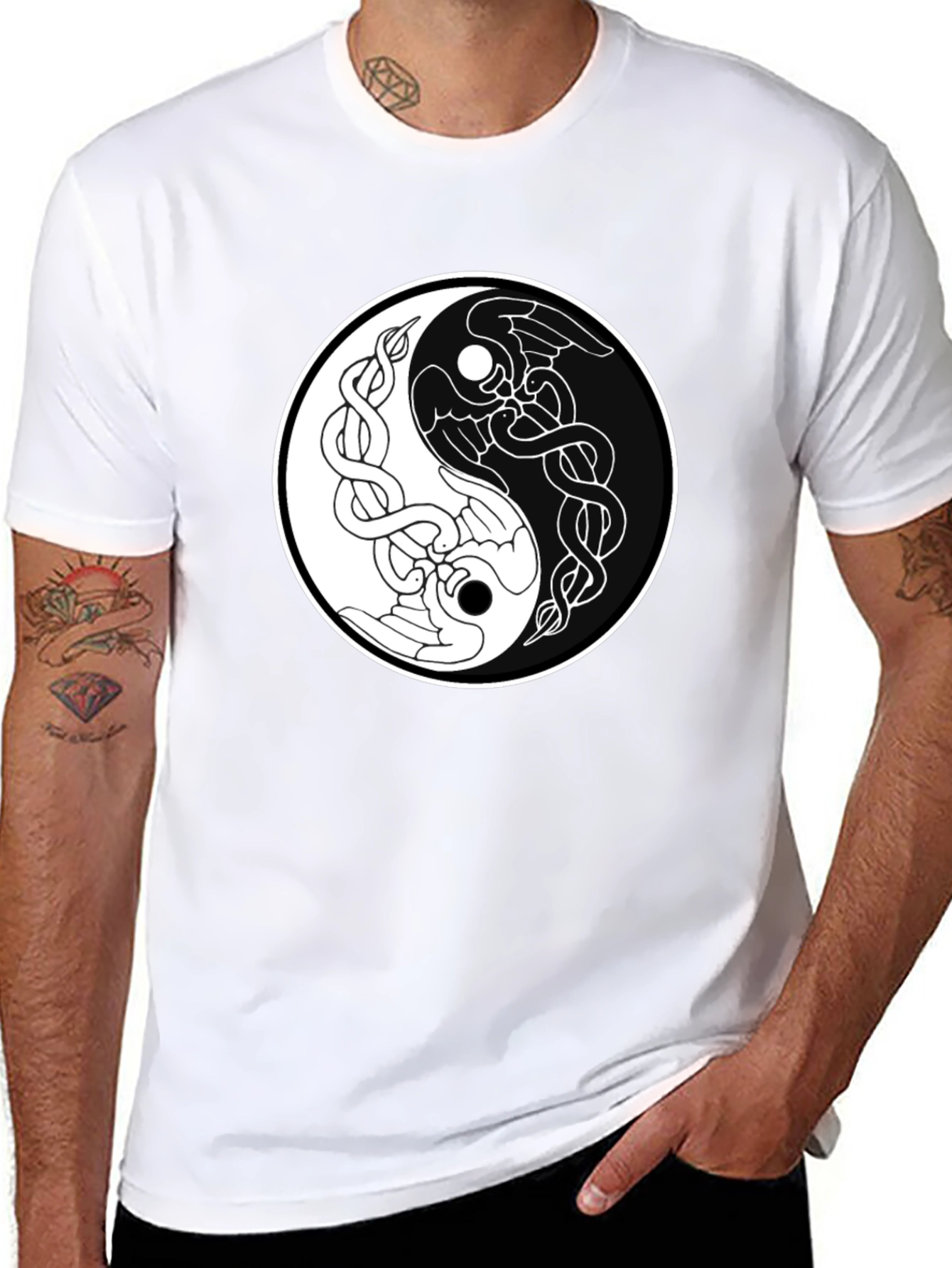Yin Yang Raven Graphic Tee - Balance in Style