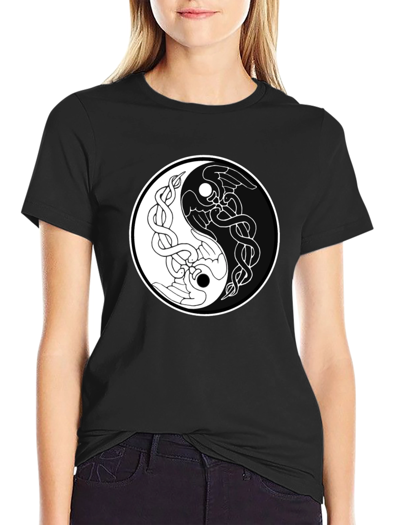 Yin Yang Raven Graphic Tee - Balance in Style