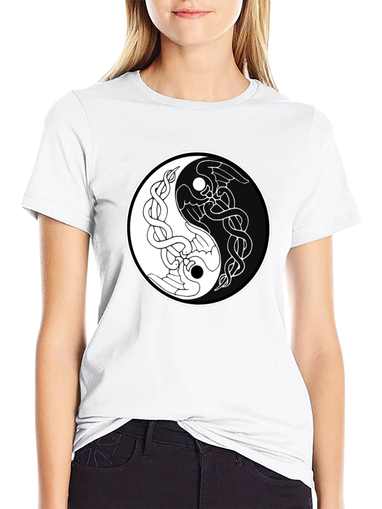 Yin Yang Raven Graphic Tee - Balance in Style