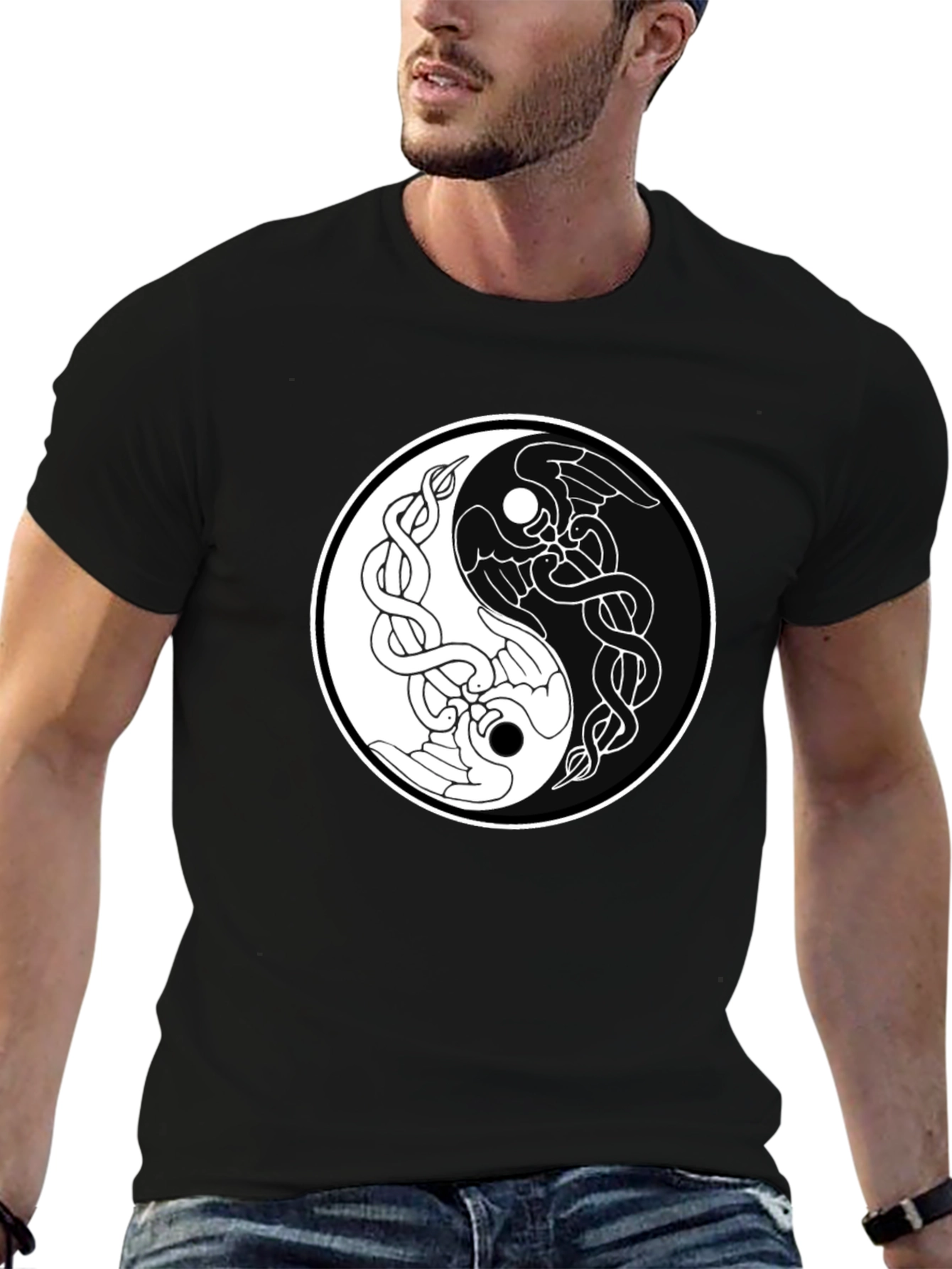 Yin Yang Raven Graphic Tee - Balance in Style