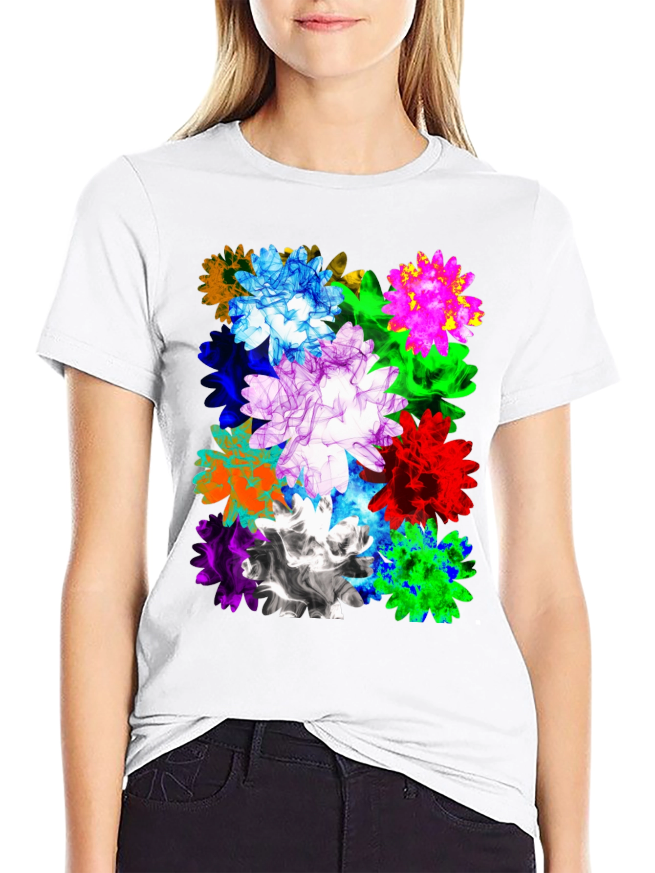 Vibrant Floral Print Mens Black T-Shirt