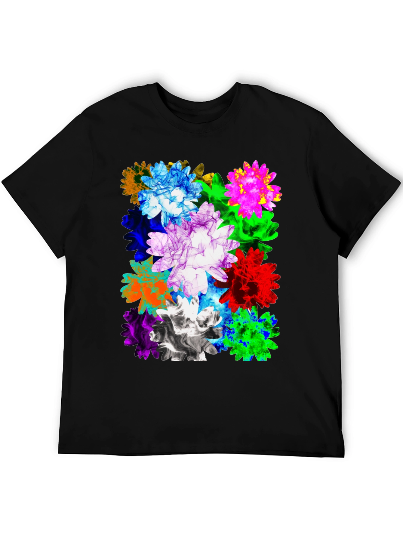 Vibrant Floral Print Mens Black T-Shirt
