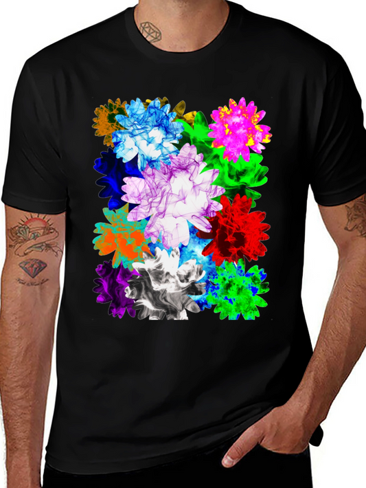 Vibrant Floral Print Mens Black T-Shirt