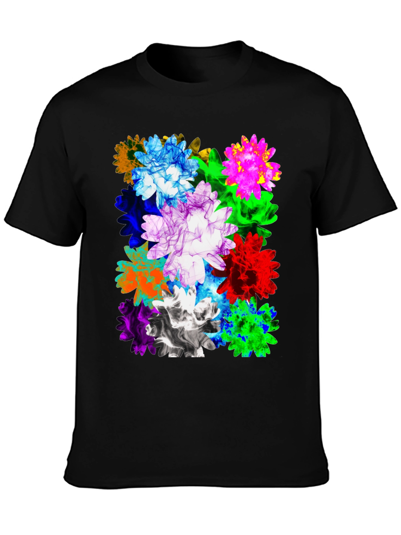Vibrant Floral Print Mens Black T-Shirt