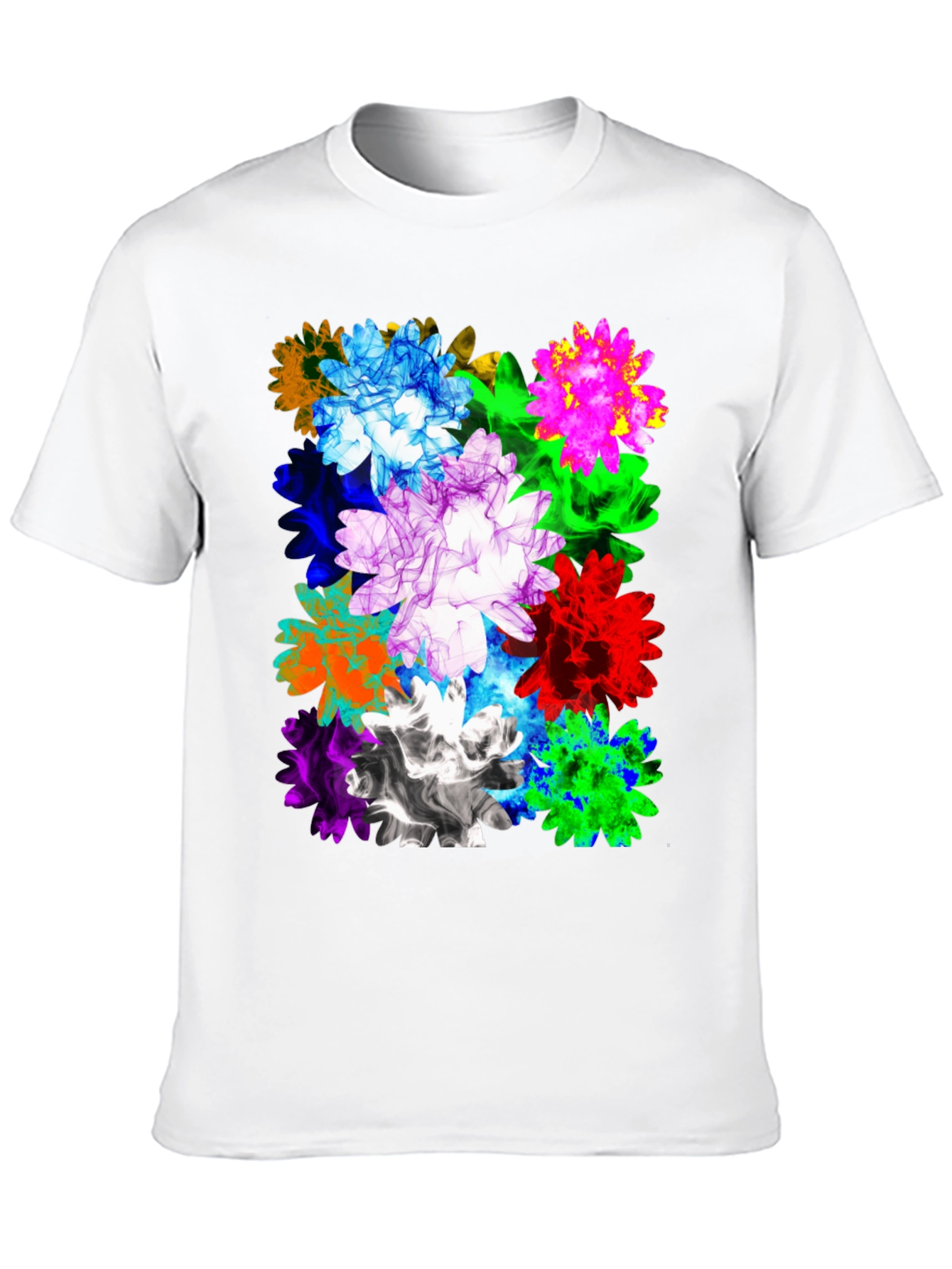 Vibrant Floral Print Mens Black T-Shirt