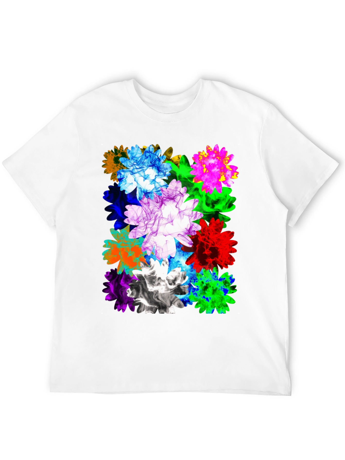 Vibrant Floral Print Mens Black T-Shirt