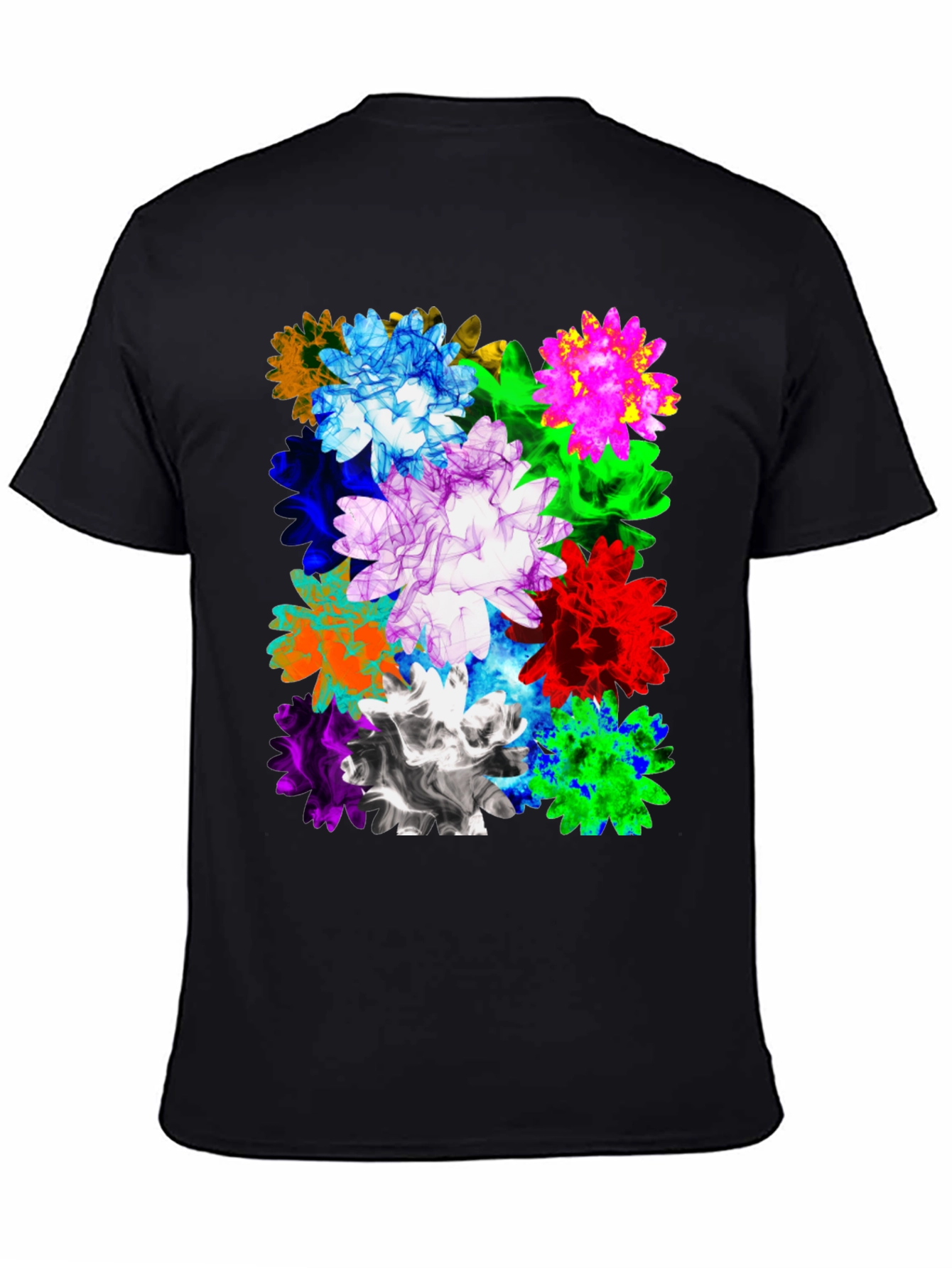 Vibrant Floral Print Mens Black T-Shirt