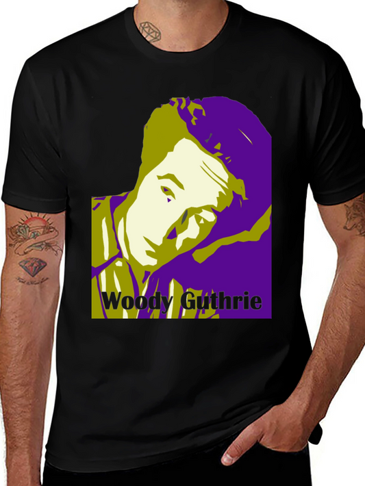 Woody Guthrie Portrait Graphic T-Shirt - Black