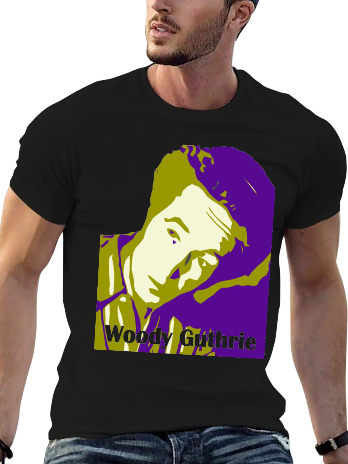 Woody Guthrie Portrait Graphic T-Shirt - Black